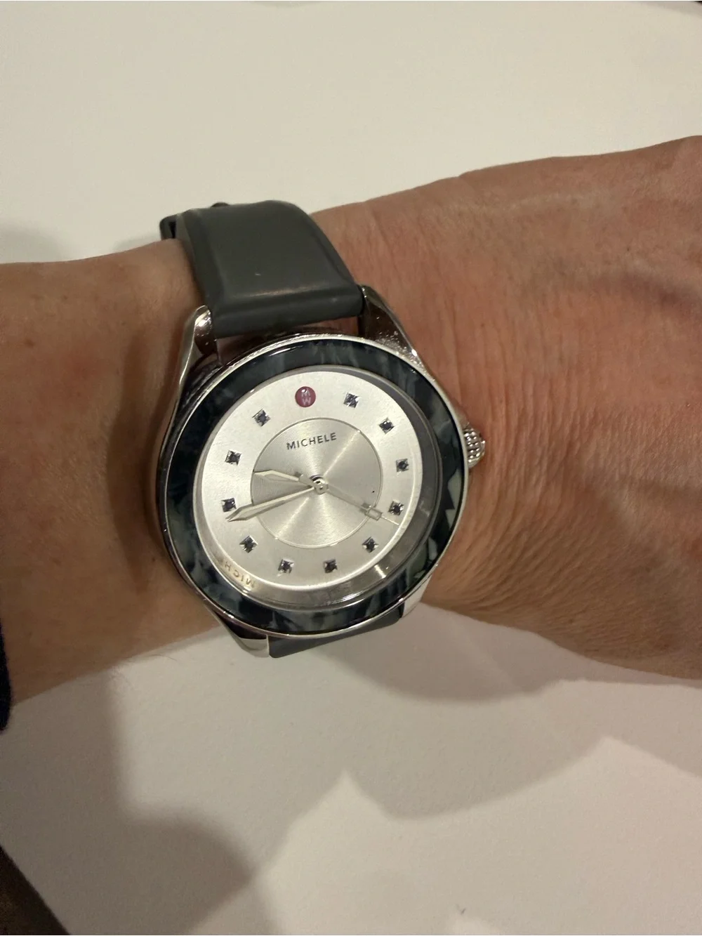 Michele Cape Grey Mist Silver Dial Watch with Gray Strap